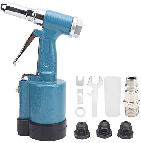 Pneumatic Pop Rivet Gun, KP-702 Blue Air Rivet Gun Industrial Grade 3‑Jaw Pneumatic Riveter Aviation Aluminum Hydraulic Structure (European Style)