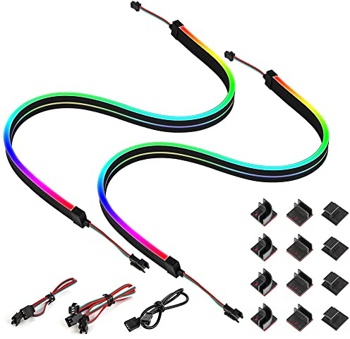 BTF-LIGHTING WS2812B NEON RGB PC 3PIN LED-Streifen 2PCs 19in | für 5V RGB LED-Header mit 12 Stück starken Halterungen für 10 mm breite LED-Streifen, Lichterketten