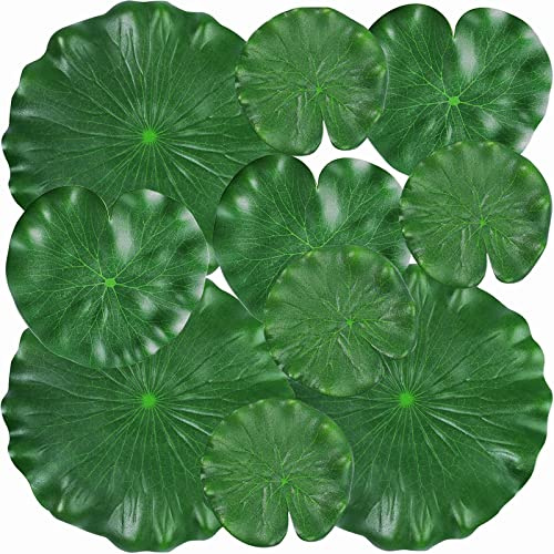 WhistenFla 12Pcs Lily Pads for Ponds, Artificial Floating Foam Lotus Leaves | 6in 7.8in 7in 4in, 4 Size Foliage Pond Decor for Pond Pool Koi Fish Patio Aquarium, Protecting Fish from Sunburn