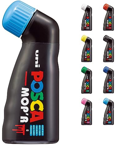 POSCA - Uni Mitsubishi Pencil - MOP'R Märkpenna - XXL rund spets 3-19 mm - ergonomisk form, halvstyv kropp - vattenbaserad färgmarkör - alla underlag - blå