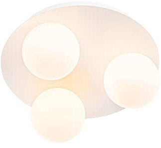 Qazqa Badezimmer Modern Deckenleuchte, Deckenlampe - Cederic - Weiß, Rund, 3-flammig, 23cm, Ideal als Badezimmerlampe und