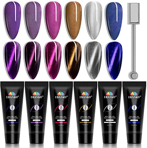 EBANKU Poly Extension Gel Kit, 6 Farben, Pailletten, Poly Nagelgel, komplett, künstliche Nägel, semi-permanenter Nagellack, Nagelverlängerung, Gel, für Anfänger, DIY, Maniküre zu Hause