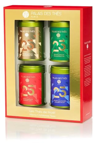 Palais des Thés - N°25 Holiday Collection Miniatures Box Gift Set - Assortment of Black, Green, Herbal, and Rooibos Teas - Variety Pack of 4 Premium Loose Leaf, 3.5oz Tin