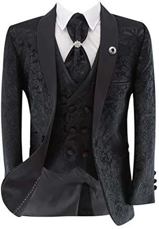 SIRRI Jungen-Smokinganzug mit Blumenmuster und Paisley-Dekor, 5-teiliges Set für Pagenhochzeiten und alle besonderen Anlässe Alter 4 Jahre EU