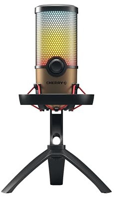 CHERRY UM 9.0 PRO RGB, USB-Mikrofon mit RGB-Beleuchtung, für Gaming, Streaming, ASMR, 4 Richtcharakteristiken, Kompatibel mit PC/Mac/PS4/PS5, Schwarz-Kupfer
