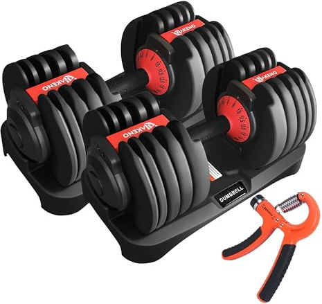 HAKENO 2 x 24 kg/40 kg justerbar hantel 15 vikt i 1 med snabb automatisk justerbar och viktplatta för kroppsträning, hem, gym, hantel (inkluderar 2 hantlar + 2 handgrepp)