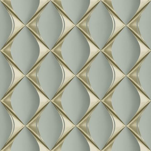Carta da parati 3D Profhome 386913-GU Carta da parati TNT goffrata a caldo leggermente strutturata con forme geometriche opaca verde oro verde-menta 5,33 m2