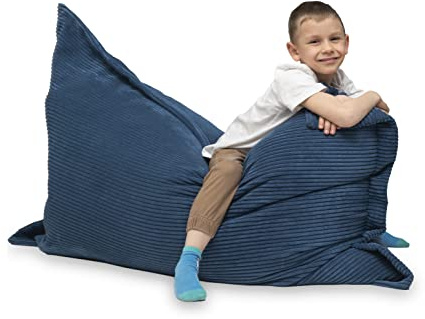 chilly pilley® Pouf Géant L XL XXL Velours Côtelé - Déhoussable - Rembourré - Doux Pouf Salon, Chambre, Enfants & Adultes 100x155 Bleu Foncé