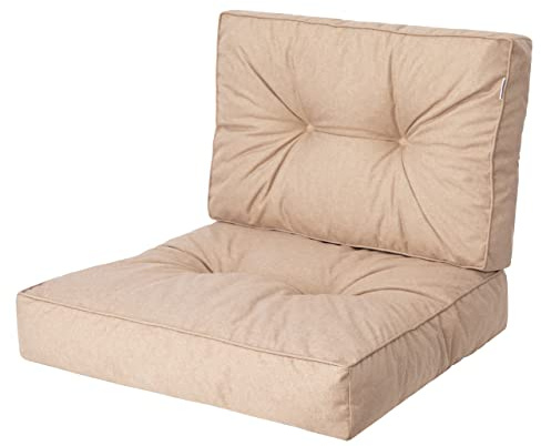 HOBBYGARDEN Cojín exterior KAJA 50 x 50 cm, color beis, cómodo cojín para muebles de jardín, balcón y columpio de Hollywood, cojín para palés y cojín para silla para interior y exterior