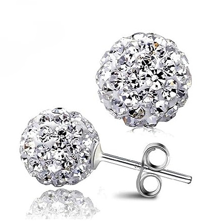 Bellitia Jewelry Donna Bianco Bling Disco Ball Shamballa Orecchini in Argento Sterling 925 Orecchini a Lobo, Orecchini Anallergici Zirconi Simulato Diamante Cristallo, 6MM 8MM 10MM