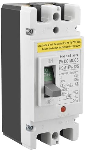 Heschen DC Molded Case Circuit Breaker MCCB, HSM1PV-125, 2 Poles, DC550V 125A, Photovoltaic Circuit Breaker, for Solar PV System Solar Panels Grid System