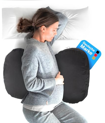 BabybeFun kompaktes Schwangerschaftskissen zum Schlafen gegen Rückenschmerzen [Extra Komfort Dank Verstellfunktion] Pregnancy Pillow | Waschbar | Flexible Füllung | Schwarz