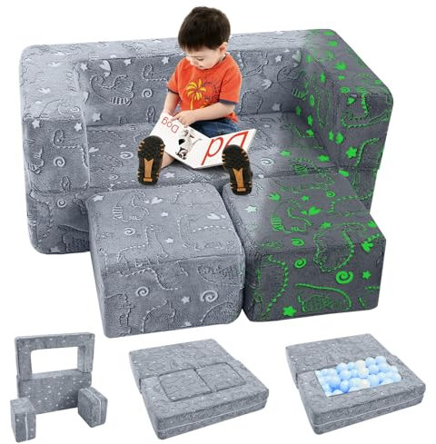 MeMoreCool Kindersofa Spielsofa, Schaumstoff Bausteine, Couch Ausklappbar Im Dunkeln leuchtende, Schlafzimmermöbel, Modulare Mini Sofa für Spielzimmer, Softbausteine für Kuschelecke Kinderzimmer