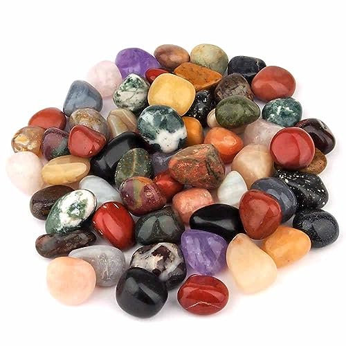 1 kg Wunderstein24 Bunter Trommelsteine - Mix echte Edelsteine - 100% Naturmischung aus Indien Ø ca. 25 – 35 mm Heilsteine Wassersteine Glückssteine Mineralien Dekosteine