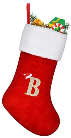 TOPWAYS Weihnachtsstrumpf Personalisiert Großes 45 cm,Weihnachtsbäume Nikolausstrumpf, Strümpfe mit Buchstaben roter Kamin, hängende Weihnachtsmann-Socken für Weihnachtsbaum und Heim (B) | Personalisierte bestickte Weihnachtsmann-Socken mit Buchstaben, roter Kamin, Weihnachtsdekoration, Weihnachtsgeschenk