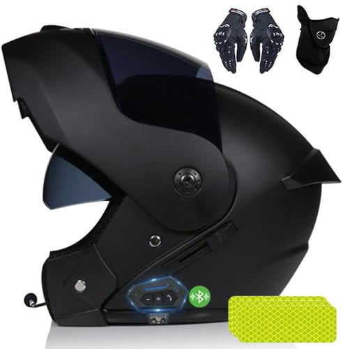 Casque Modulable Moto Bluetooth Intégral Casque avec Cadeaux, avec Double Visière, Adapté Aux Hommes Et Aux Femmes Adultes, S~XL