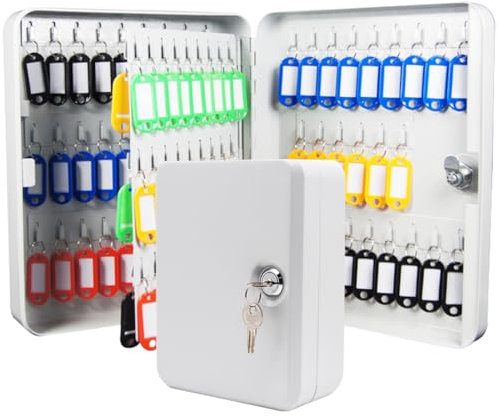 Weyot Schlüsselschrank Grau Abschließbar Schlüsselkasten Aus Stahl Mit Haken Und Schlüsselanhänger Wandmontiert Schlüsselschrank Flur Inklu.Montagezubehör,105 Bits