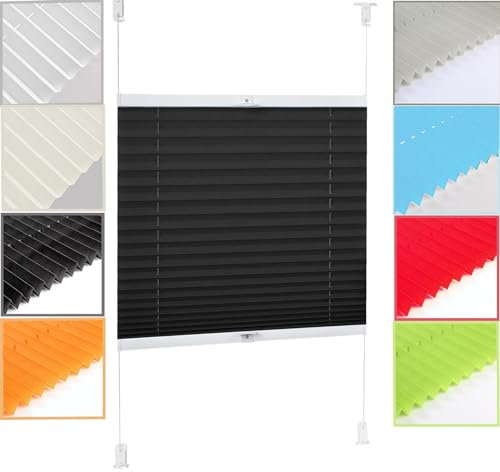 Plissee ohne Bohren verdunkelung, 105 x 100 cm Blickdicht Easyfix Sonnenschutz Fertifplissee - Rollos für Fenster und Tür Rollo für Fenster & Tür für Fenster & Tür, Schwarz