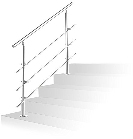 Daromigo Handlauf Edelstahl Aussen, Treppengeländer Innen und Außen, Geländer treppe mit/ohne Querstreben, Geländer für Treppen Brüstung Balkon (180 CM, 3 Querstreben)