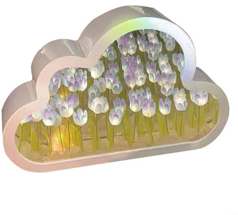 DIY Tulpen Nachtlicht, Wolke Tulpe Spiegel Lampe, LED Lampe Schlafzimmer Dekor Dekoration Ornamente für Freunde, Geburtstag, Jahrestag, Muttertag (lila)