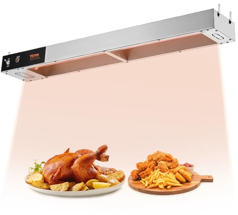 VEVOR Scalda Patate Fritte, Lampada Riscaldante Alimenti Fritti Commerciale 850 W, Stazione Scaldavivande Luce Riscaldante Acciaio Inox, Scalda Patatine da Tavolo 40-50 ℃ per Ristorante Cucina Buffet