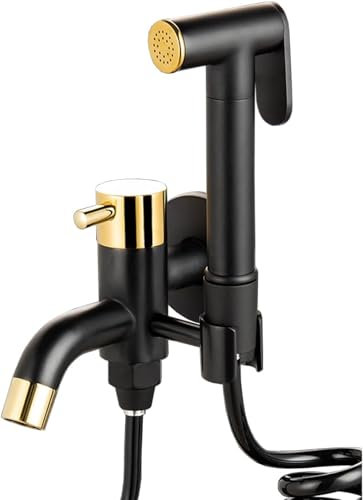 Spruzzatore per Bidet Portatile, Oro Nero, Doccia per WC incorporata, Pistola per Lavaggio lavandino, Set di Scarico per Bagno in Rame, Oro Nero B