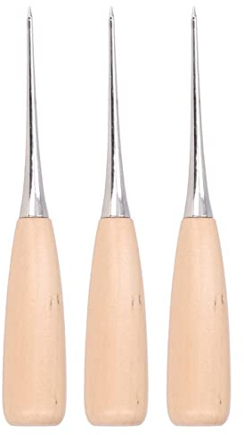 3Pcs DIY Leather Awl Pine Wooden Handle Awls DIY Leather Awl Hole Maker Awl Wooden Leathers Tools for Paper