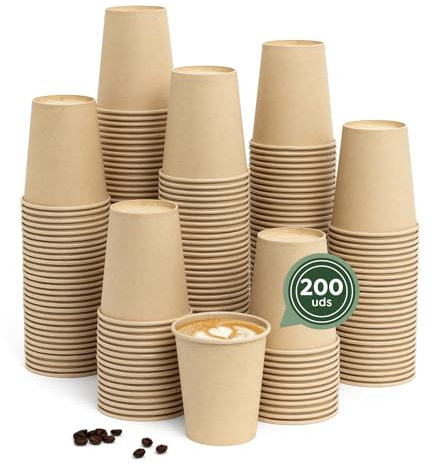 MAXI PRODUCTS - Vasos Café Desechables Kraft - Vasos Cartón - Vasos Desechables Catering - Vasos Café para Llevar - APTO BEBIDAS CALIENTES Y FRÍAS (250 cc, 200 unidades)