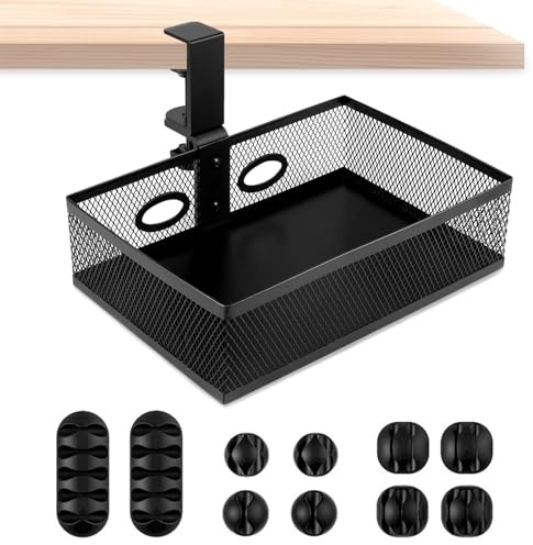 Mocoli Unterbau Schublade, 360° Drehung Unsichtbar Schreibtischhalter,Schreibtisch Organizer Schubladen,Versteckte Schublade mit 2 Kabellöchern,Schublade Unter Schreibtisch für Büro, Zuhause, Schule