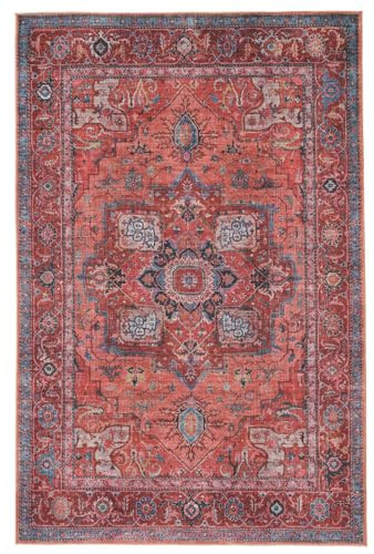RugVista Georgia Oriental, Alfombra, Orientales, 200 x 300 cm, Rectangular, Pelo Corto, Sala de Estar, Dormitorio, Lavado a máquina, Rojo/Azul