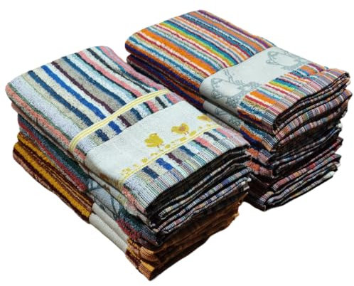 Kimbatex Paños de Cocina Rizo 100% Algodón, Trapos de Cocina, 50x50 cm Muy Absorbentes, Suaves y Resistentes (12, Rayas Color)