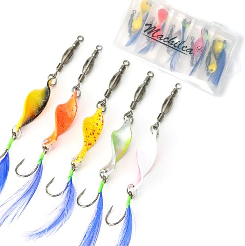 Machilea Glow Twist Spoons Lot de 5 cuillères à truite active UV 3 g | Twister Spinner avec Rolling Swivels | Cuillères à truite clignotant Spoon dans une boîte | Kit d'appâts pour truite, pêche,