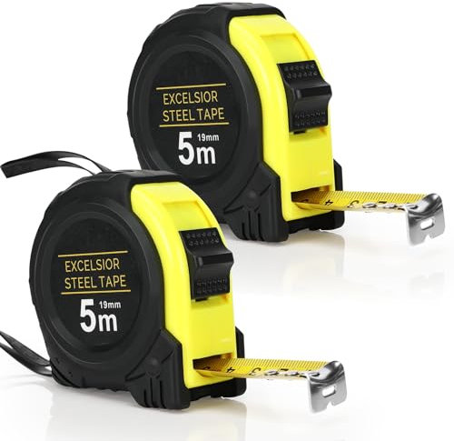 Farerkass 2 Pcs Professional 5m Maßband, Imperiale und Metrische Messung, mit Polymer-Schutzschicht, Robustes Rollbandmaß mit Gürtelclip, Automatisches Einziehen Durch Qualitätsfeder, Breite 19 mm