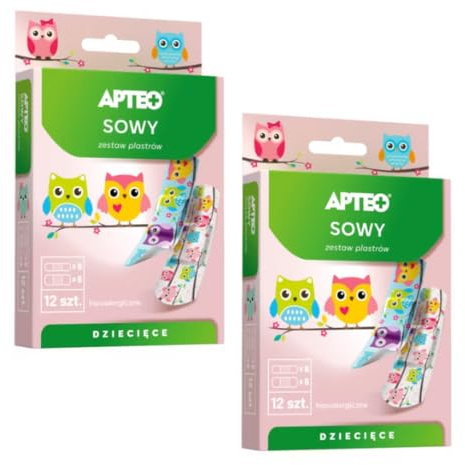 Eulen Kinderpflaster, hypoallergen, 2 Größen x 12 Stück – 24 Stück. Kinderpflaster, hypoallergen, atmungsaktiv, hautfreundlich, hochabsorbierend, wundschutz +MUG PAD