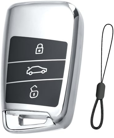 Teenpull VW Schlüssel hülle für VW Passat B8, SEAT, Skoda, Autoschlüssel für VW Passat, Tiguan, CC, Golf 7, MK2, Jetta, Skoda, Kodiaq Auto schlüsselhülle Autozubehör (C-Silber)