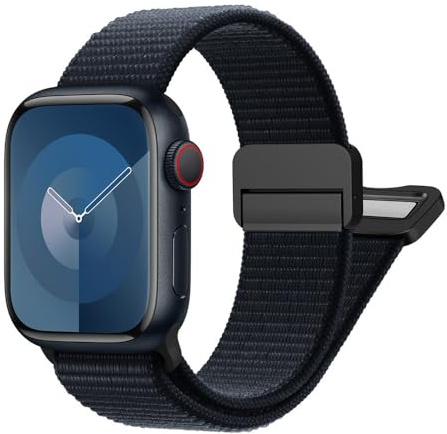Nylonslinga magnetiskt klockarmband för klocka för iwatch sports loop klocka utbytesrem, midnattsfärg, 42/44/45 mm