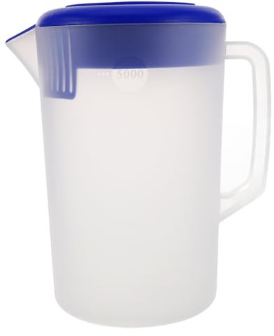 MAGICLULU Jarra de Plástico Mate 5l con Tapa Antipolvo, Ergonómica y Transparente, Apta para Refrigerador, para Bebidas Frías y Calientes en Restaurantes y Fiestas