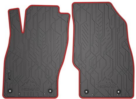 FROGUM Nomad Gummimatten Ganzjährig Autofussmatten mit rotem Besatz aus Leder Automatten Vorne für Opel Adam 2012-2019, für Opel Corsa D 2006-2014
