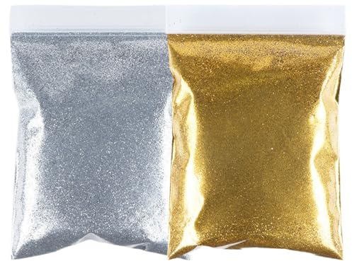 GZMAYUEN Polvo brillante dorado y plateado, 50g brillo plateado, 50 g de brillo dorado para uñas, polvo brillante para manualidades y creación de tarjetas con diseños de uñas