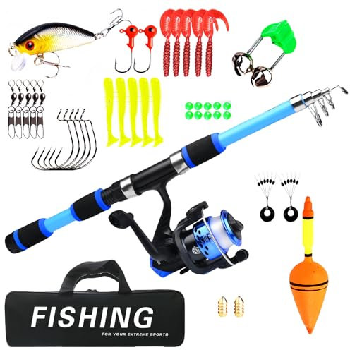 Angelset für Kinder, 1.8m Kinderangel, Angelzubehör Set, Kinder-Angelruten, mit Angelrolle und Köder Set, Kinderangel Starter Set, für Jungen Und Mädchen