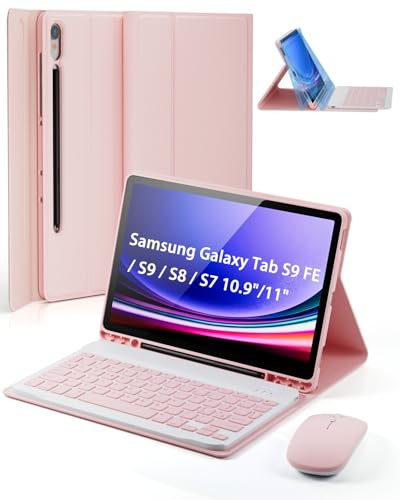 Cover Per Samsung Galaxy Tab S10 Lite/S10 FE (2025)/S9 FE (2023)/Tab S9 (2023)/Tab S8 (2022)/Tab S7 (2020) 10.9-11 Pollici Con wireless Bluetooth tastiera italiana (QWERTY) e Mouse Keyboard Case Rosa