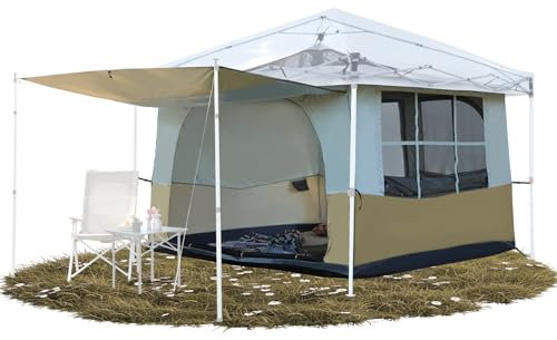 REDCAMP Canopy Camping Tent, Inner Tent with Awning Porch, Converts Straight Leg 10'x10' or 10'x20' Canopy into Camping Shelter, Fits 6 Person, Tawny(Frame/Pole/Shelter NOT Included)