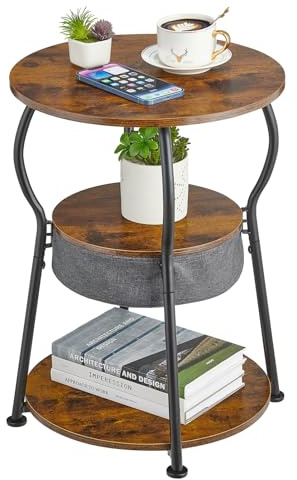 ZEXVIDA Runder Beistelltisch Vintage, 3-stufiger Industrieller Runder Beistelltisch mit Stauraum, Nachttisch Kleiner Tisch Sofatisch für Wohnzimmer Schlafzimmer Balkon (Vintagebraun, 40W*55H)