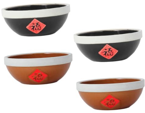 Cabilock 4pezzi Ciotole per Riso in Ceramica Grezza Stile Cinese per Cena Vintage Servire Frutta Cereali Insalate Dessert Riso Latte per Casa Ufficio Hotel Ristoranti Facile da Pulire