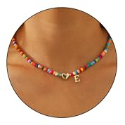 Bunte Perlenkette für Frauen Mädchen Buchstaben Kette Herz Anhänger Schmuck | Initialen Handgefertigt Boho Choker Personalisierte Geburtstagsgeschenk Geschenke für Damen Kinder Teenager