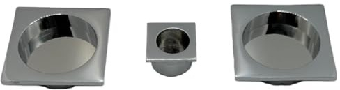 Kit Quadrato Cieco per Porte Scorrevoli Senza Serratura – Zama, Foro Ø48mm, 2 Vaschette + Ditale di Trascinamento – Design Moderno, Facile Installazione, Resistente e Funzionale (cromo satinato)