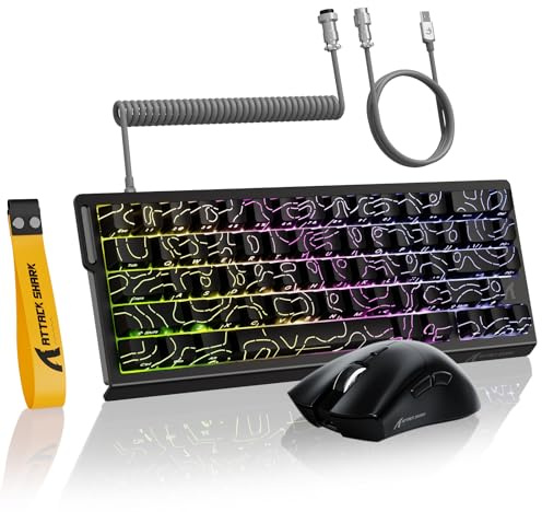 MAMBASNAKE Attack Shark X68 HE Rapid Trigger-Tastatur & R1-Maus & 8KHz-Spiralkabel Kombinationen, 0.01mm RT Accuracy, 8KHz Magnetische Tastatur, R1 Kabellose Gaming-Maus, für PC/Mac–Schwarze Konturen