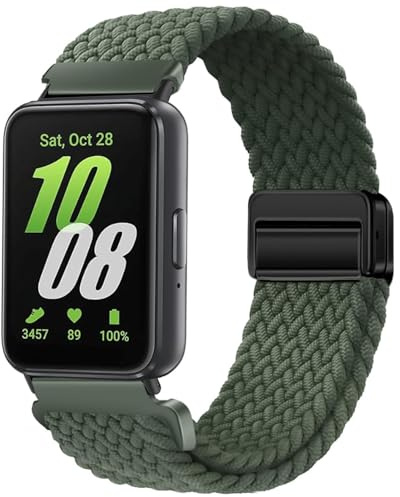 Issinlky Nylonflätat armband Kompatibel med Samsung Galaxy Fit 3, Elastiskt magnetiskt spänneband för Samsung Galaxy Fit 3 SM-R390 Herren Damen