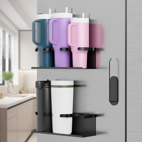 testyu 3 Stück Magnetischer Getränkehalter für Stanley Kühlschrank，40 oz Getränkehalter mit Becherdeckel-Organizer, Starkes Magnetisches Wasserflaschen-Organizer-Zubehör Magnetic Cup Holder