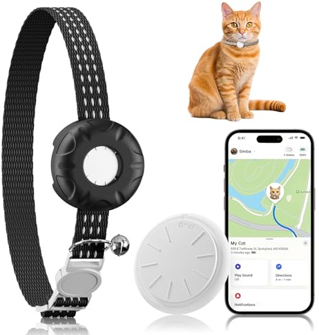Pet Tracker for Cats, Compatible with Apple Find My App (Only iOS), Cat GPS Tracker Works with Any Collar, No Monthly Fee, Waterproof (Black)
